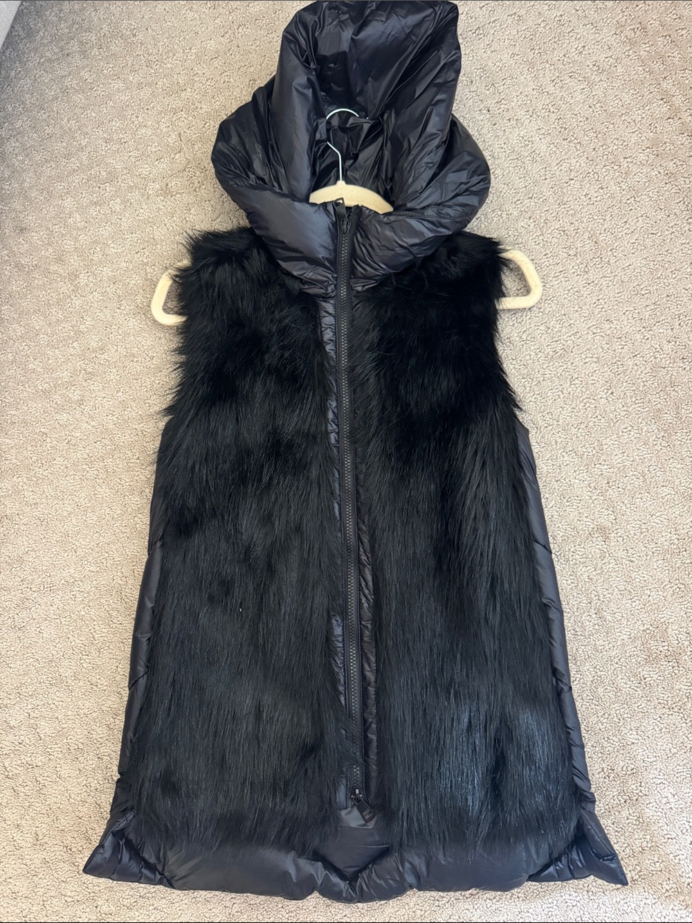 DKNY Black Faux-Fur Puffer Vest with Hooded Collar/ winter